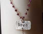 Sterling Silver Love Charm Necklace, LOVE Garnet and Sterling Silver Charm Necklace