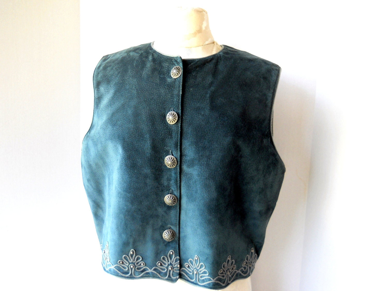 Double D Equestrian Vest // Rich Deep Turquoise Suede Size M