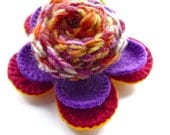 Felt Flower Brooch with Crochet Detailing Statement Accessory for Women in Purple, Pink, Yellow and Green - Gift Idea for Mother's Day