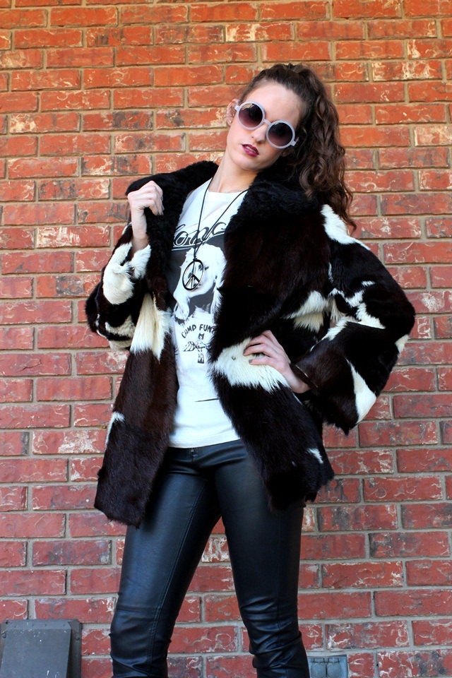 Vtg 1970s Edgy Buffalo Mix Fur Soft Winter Coat M/L