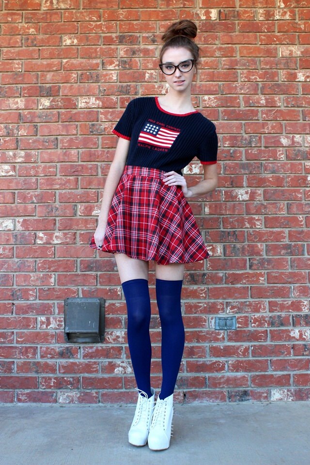 Vtg 1990s Ralph Lauren Knit Patriotic Comfy Navy Blue American Flag Sweater Shirt S