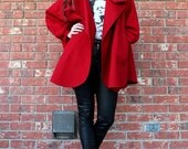 Vtg 1970s Red Draped Posh Hooded Oversized Warm Outerwear Cloak M/L