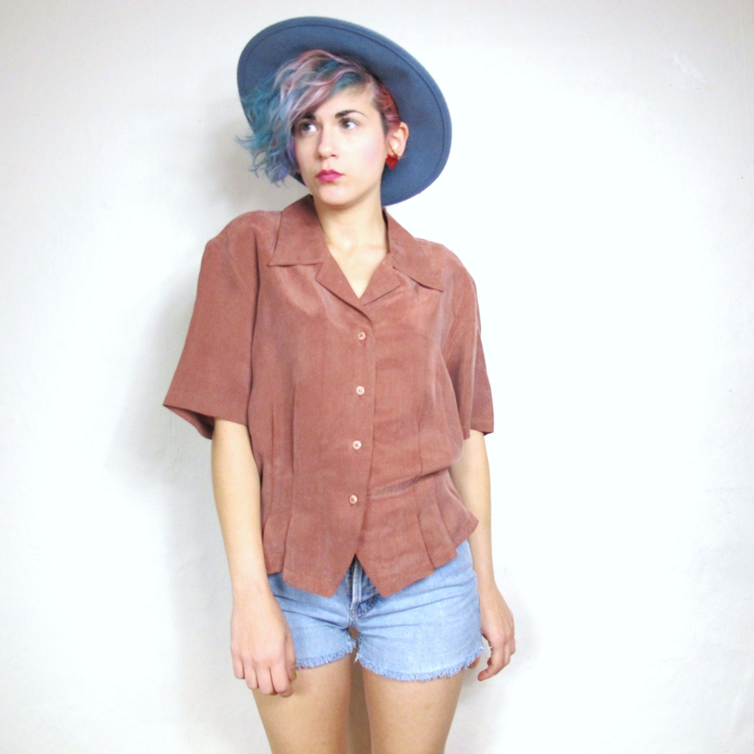 90s Copper Silk Fitted Blouse (M/L)