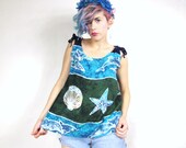 80s Sea Shore Dolphins Boho Batik Tank Top (XS/S)