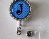Initial Blue - Retractable ID Badge Reel - Badge Holder - Personal Badge Clip - RN Badge - Nurse Badge Reel - Nursing Badge Holder
