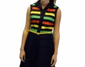 SALE - 1970s Vintage Dress Sleeveless Striped Bodice