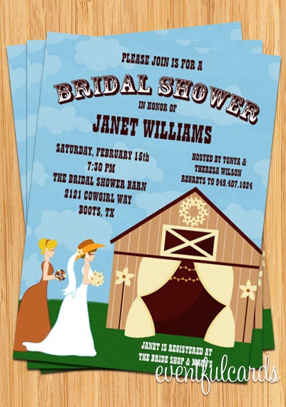 Country Western Bridal Shower Invitations - Cute Barn - Printable Il_570xn