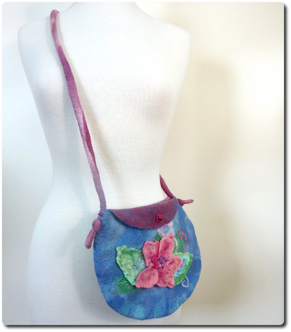 Fashion shoulder bag. Felt hip bag. Handcrafted Rose