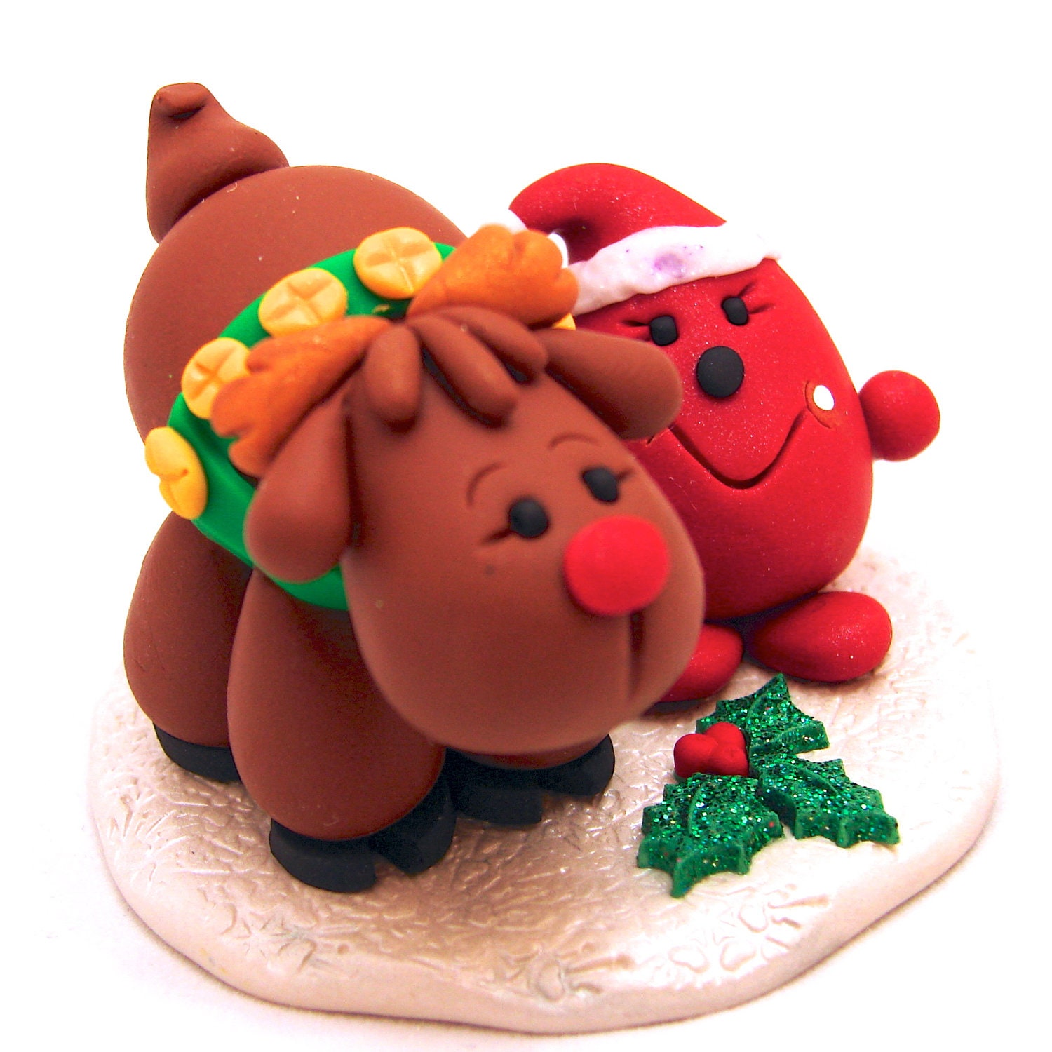 Parker & Rudolf Reindeer StoryBook Figurine - Christmas Polymer Clay Character Sculpted Figurine