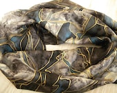 Magic minerals hand painted silk scarf. Black, white, gray and blue abstract silk scarf. FREE tracked shipping worldwide
