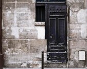 Paris photography, dark blue door in Paris, Architectural Print, gray, French wall decor, men and women 8x8