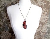 EAST MOUNTAIN Necklace- Deep Red Banded Agate Stone Slice Pendant on Gold Chain