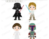 Star Wars Inspired set Kids, Darth Vader, Luke Skywalker, Princess Leia, Boba Fett Clip Art birthdays Digital Download FRONT PAGE FEATURED