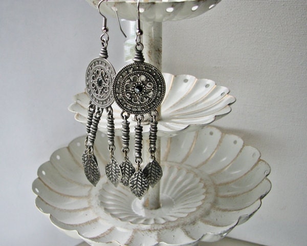 Silver Tribal Earrings Vintage Bohemian