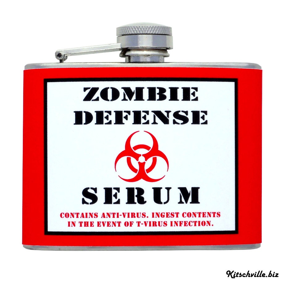Zombie Apocalypse Defense Resident Evil Decorated Flask by Kitschville (4 Ounce)