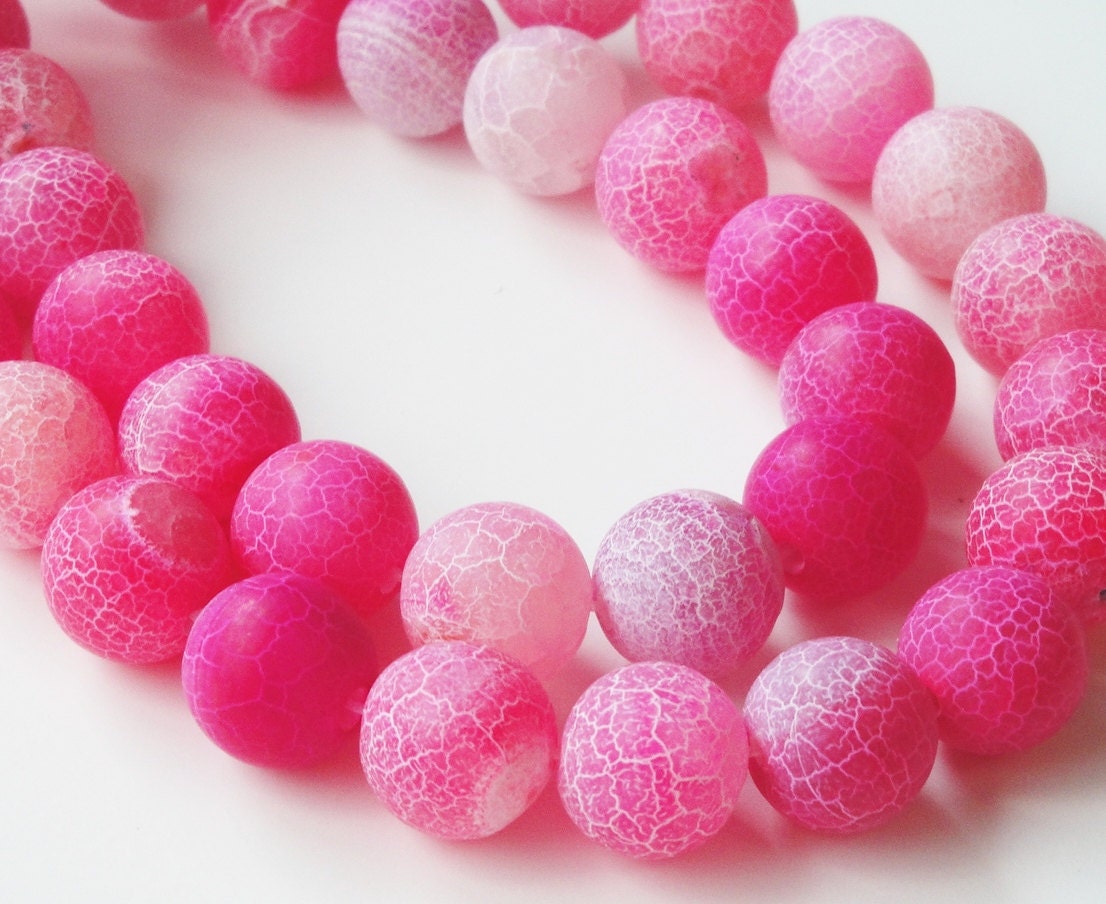 Pink Dragon  Frosted Matte Crackle Vein Agate Beads 15mm /Weathering Agate 8 Inch Strand