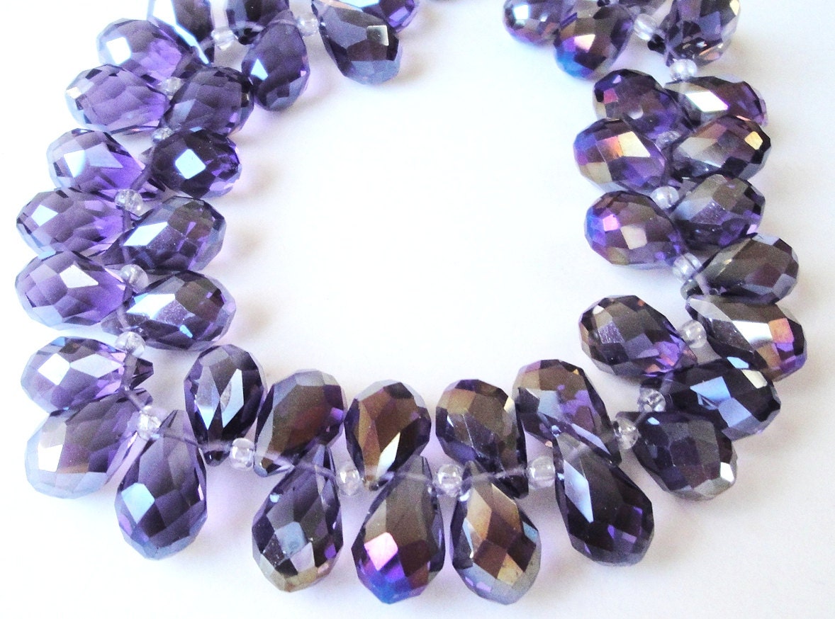 Purple Faceted Briolettes Teardrop Crystals, Top Drilled, 12mm 9 Pieces/ Not Finished Jewelry