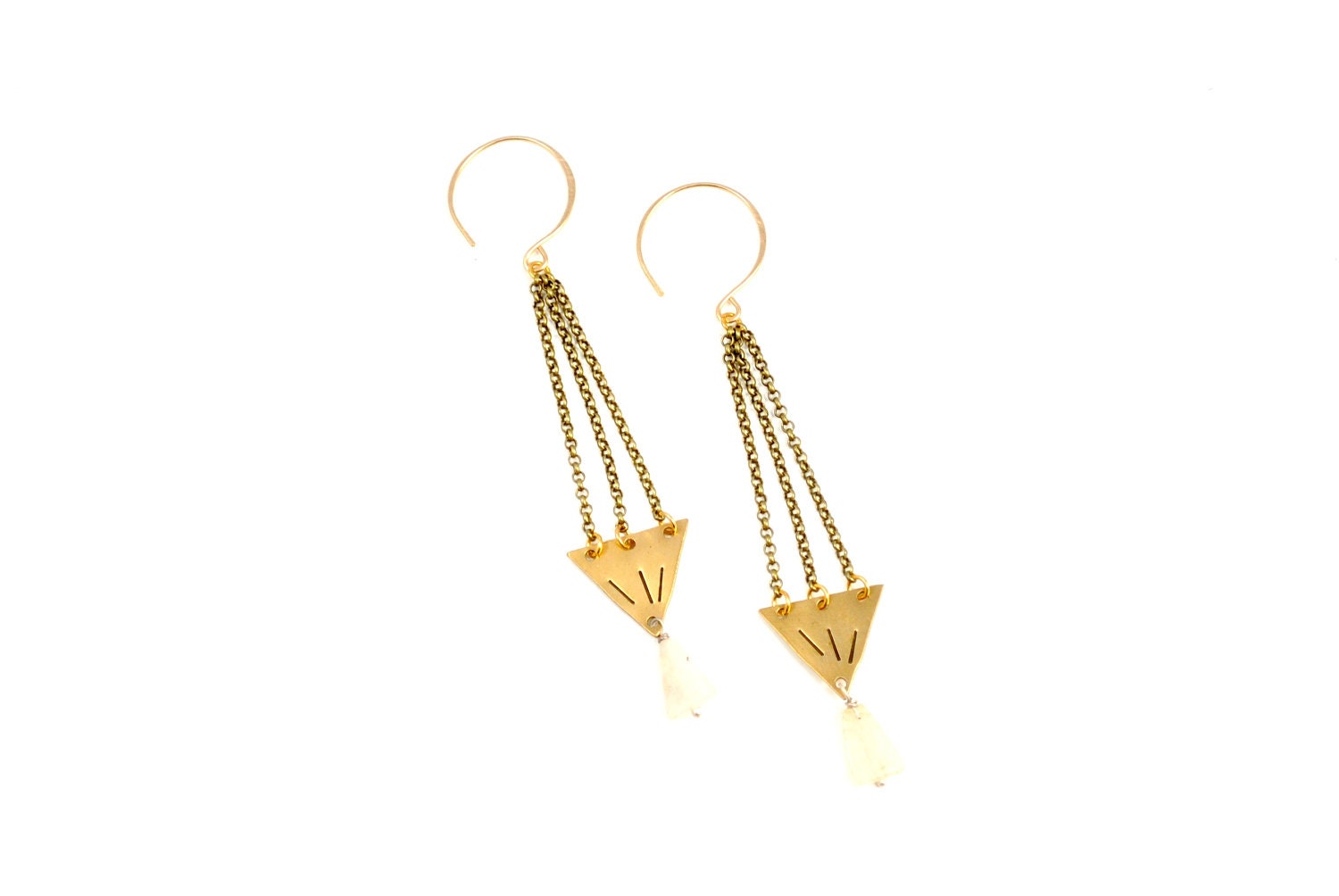 Settling In Brass and Quartz Triangle Earrings 1B23