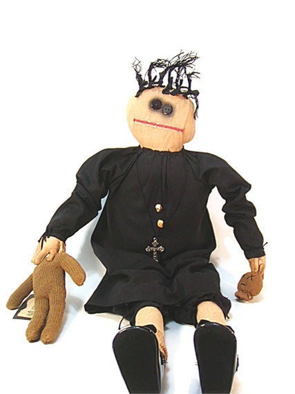 Gothic Doll, Black, Primitive Doll, Goth Doll, Primitive, Primitive Goth, Cross, Mary Jane Shoes, Headless Doll, thecattsuglybabies