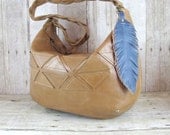 Leather Feather Bag Charm or Key Fob Denim Blue, Forth Of July