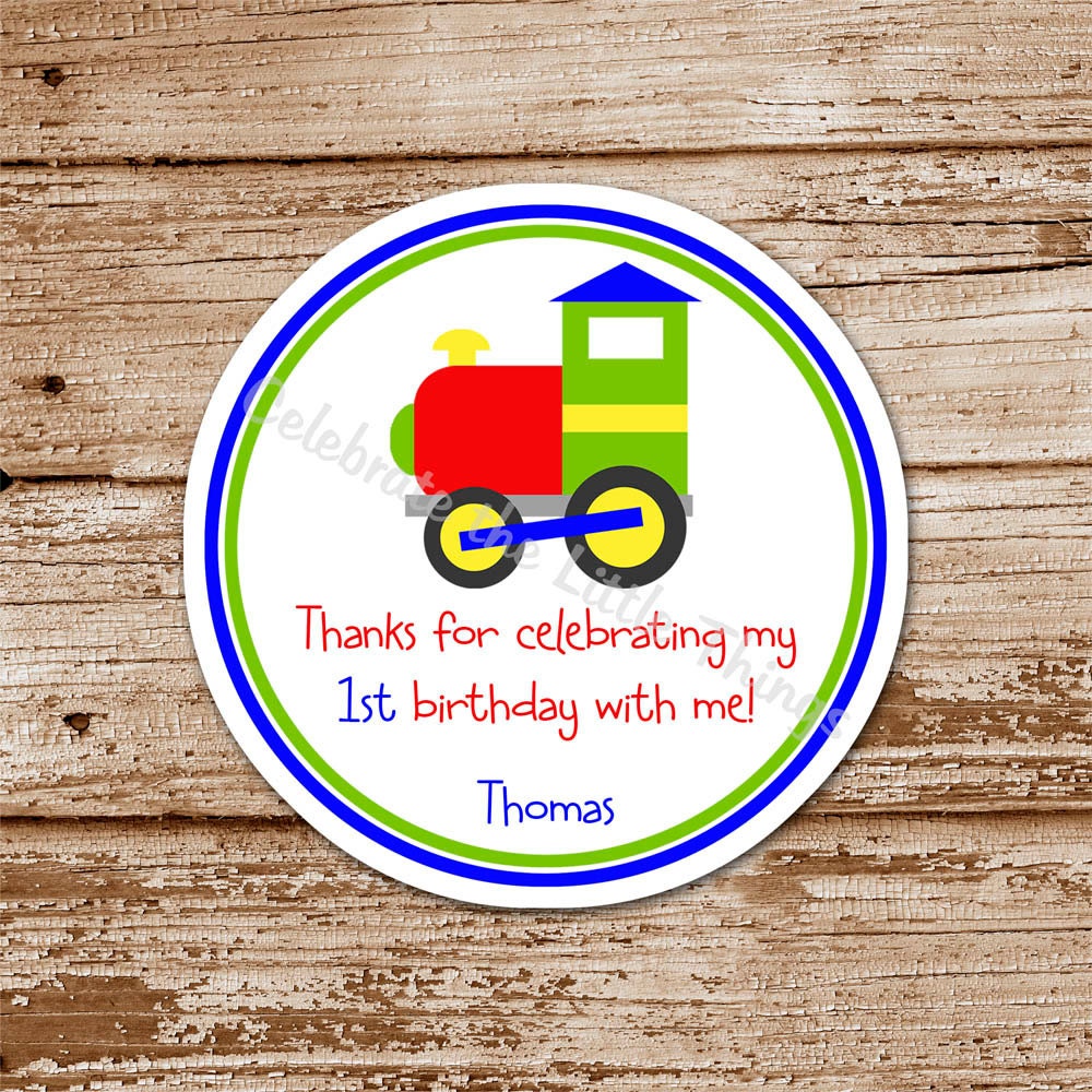 SET of 12 TRAIN Favor Tags, Stickers : Personalized, Red, Blue, Green Il_570xn