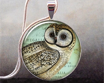 Vintage Owl pendant charm, owl resin pendant, owl necklace, owl jewelry pendant, resin jewelry