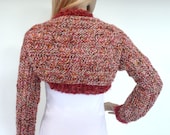 SALE Less 20%Shrug Sweater Hand knit Bolero Unique Multicolor Pink Cream Coral  Italian wool blend Knit Womens Fashion