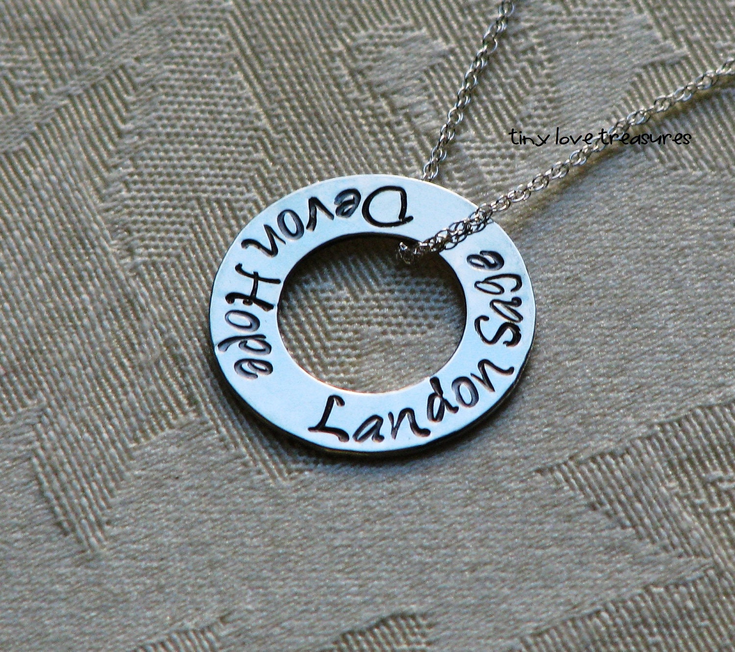 Eternity ring, hand stamped sterling silver washer necklace