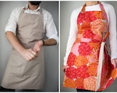 His Hers Reversible Apron / red floral and beige houndstooth