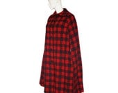 Vintage 60s bright red wool tartan check cape with princess collar size small to medium