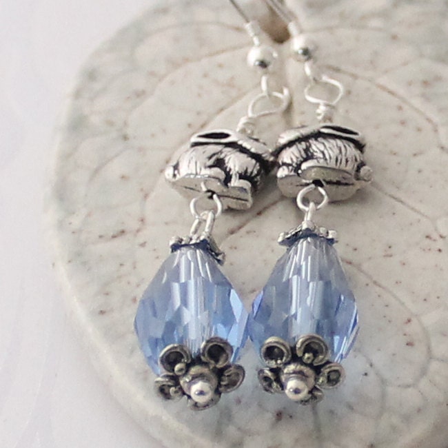 Bunny Earrings - Crystal Earrings, Silver Earrings, Blue Crystals