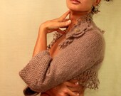 Mystic Flower / Beige Shrug Crochet  Bolero Knit Shrug Old Rose Gold Wedding Shrug Bolero with 3D Flowers Crystal Swarovski (XS-S-M)