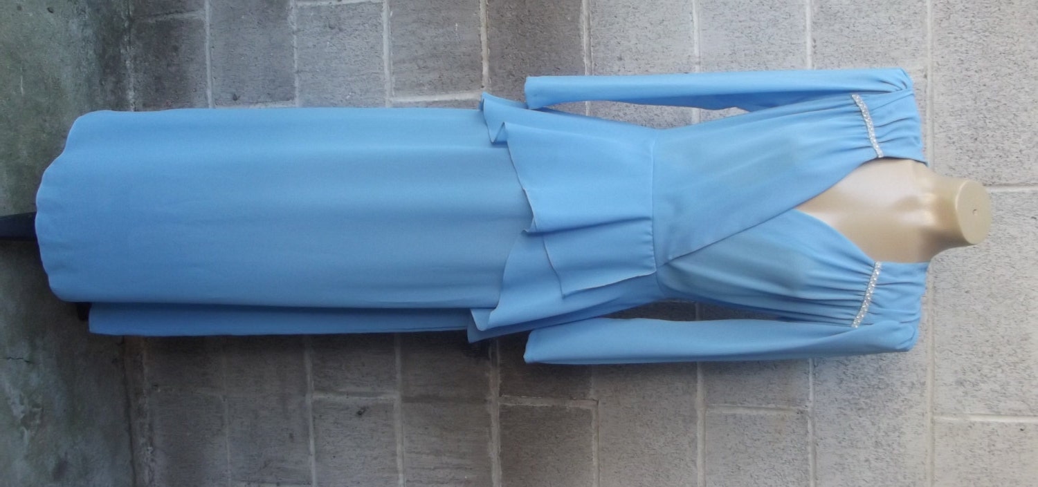 1970s Long Sleeved Evening Gown, Gem accent by Jovani New York  No 32260