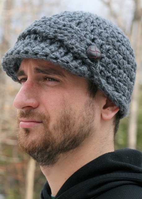 Easy 40 minute Pattern for Crochet Button Side Newsboy Hat for Men, Brimmed Beanie Hat, Mens Fashion, Fall Fashion