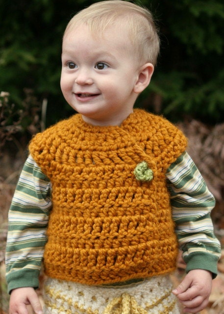 9-12 Month Autumn Pumpkin Bulky Crossover Button Up Crochet Vest Pattern PDF
