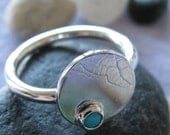 DEC Turquoise Silver Leaf Disc Ring, Sz. 5.75 Sleeping Beauty: December Birthstone