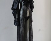Deluxe Black Lace Robe Feathers Gown Lingerie Vintage Gift Unique Limited Edition Designer Chrisst SPECIAL ETSY PRICE