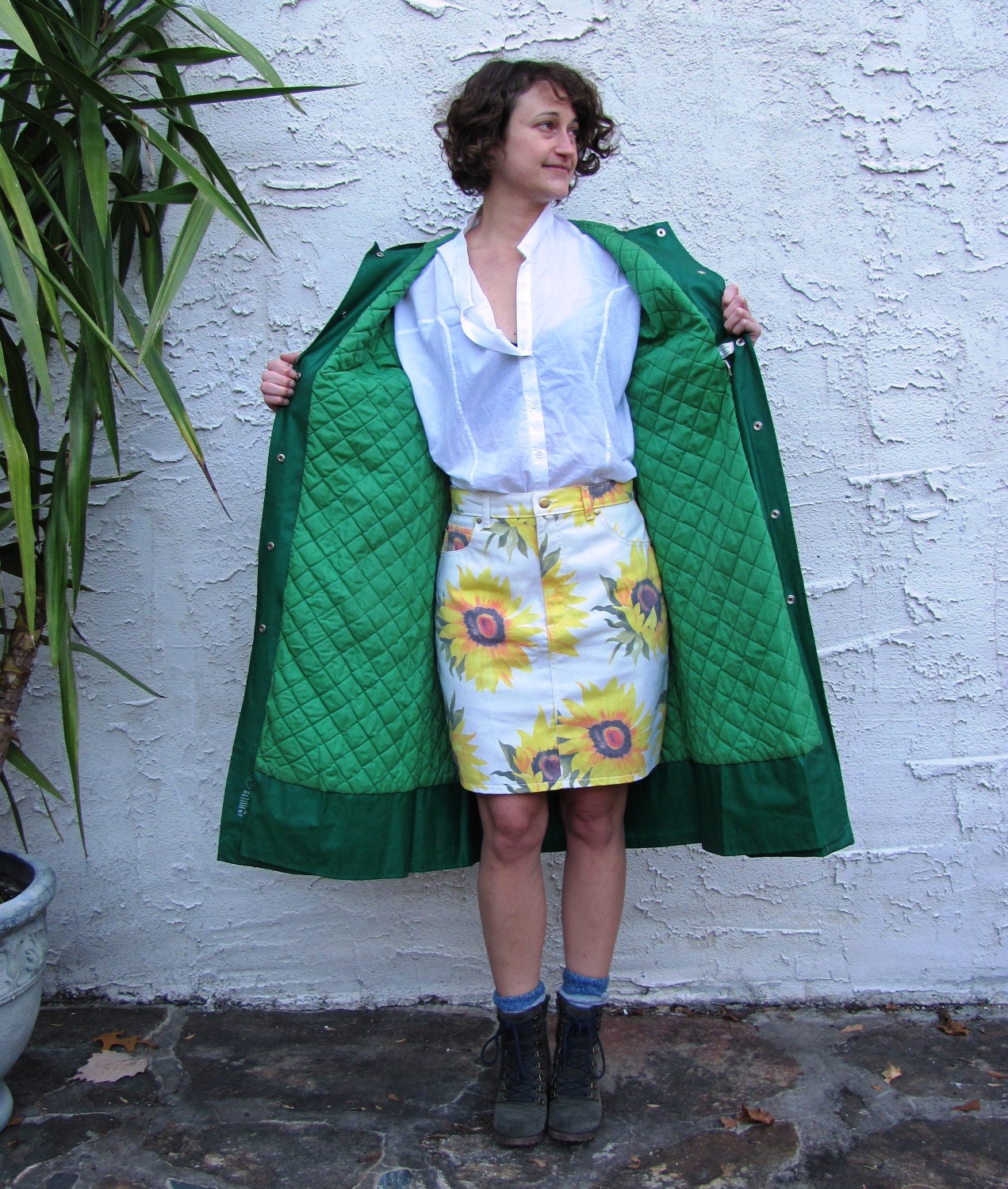 RUKKA Made in Finland Rain PVC Jacket with Hood and Quilted Lining 60's Green