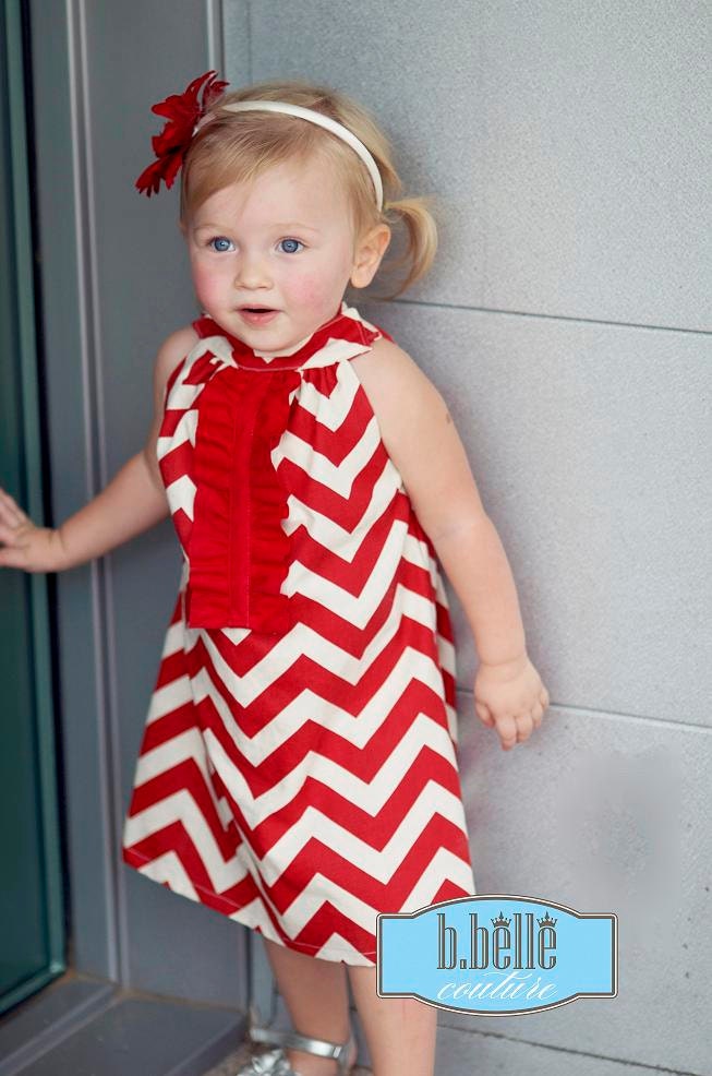Girls Spring Dress Red Chevron