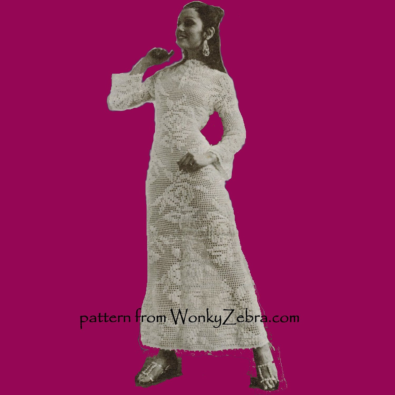 Vintage Net Maxi Dress Crochet Pattern PDF 451 from WonkyZebra