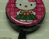 Hawaiian Hula Kitty ID Badge Button Reel (Pink).