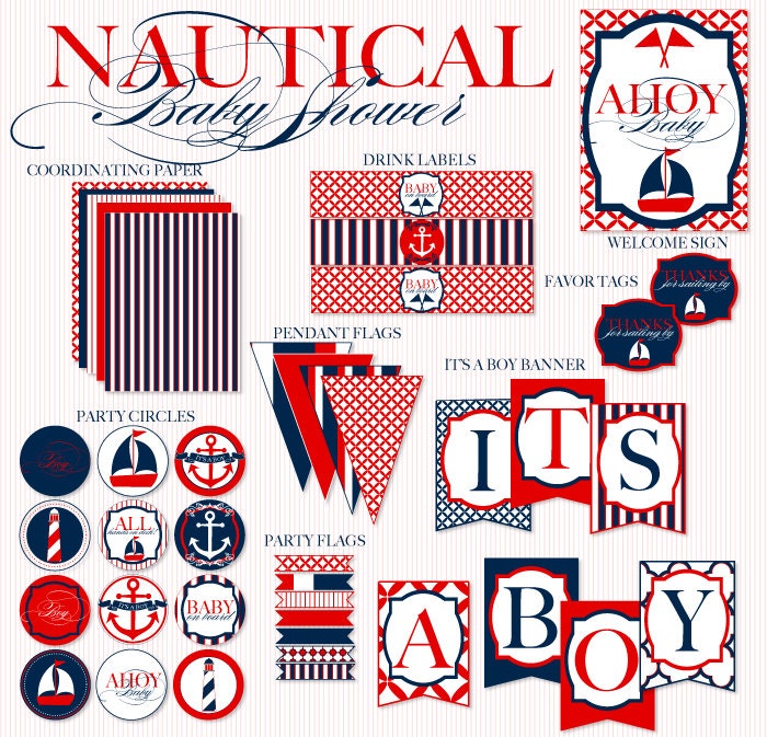 Nautical Baby Shower PRINTABLE Party Full Collection by Love the Day Il_570xn