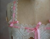 Vintage 1900s Victorian Lace Bustier -  Edwardian Filet Camisole - Steampunk - Small