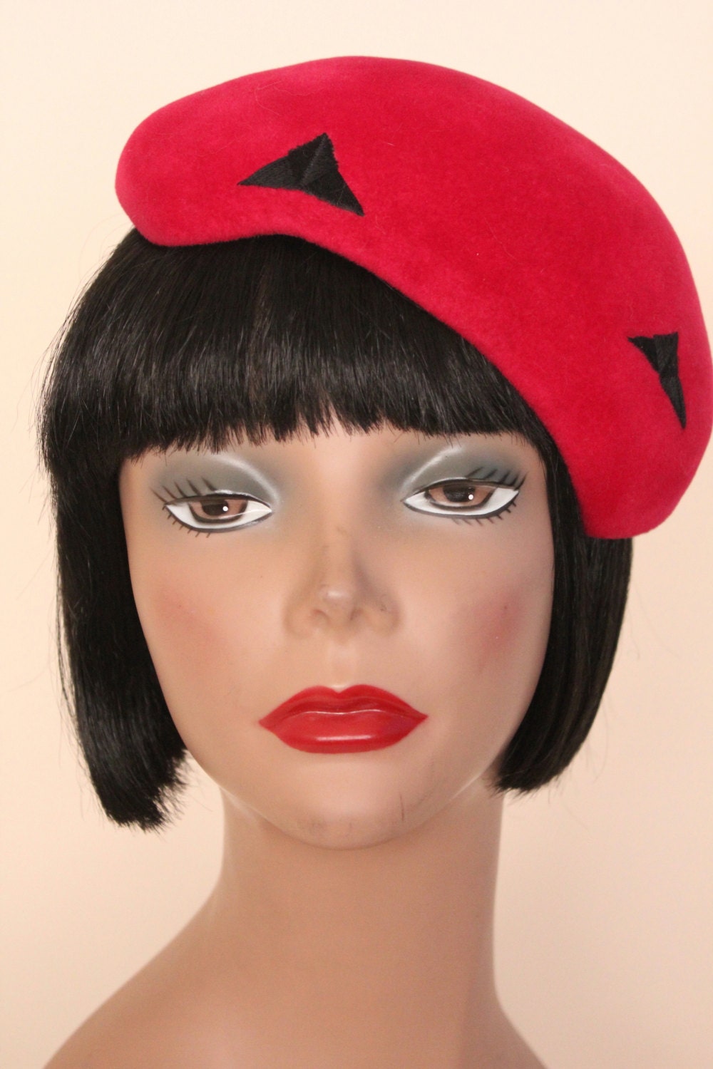 Vintage 50's/60's Fuschia Imported Velour Felt Beret style Hat made in France by Andree Castel