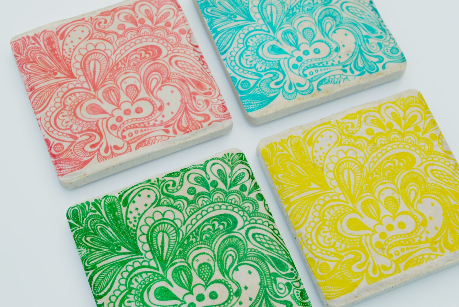 Indie henna art set of 4 Italian Stone Coasters