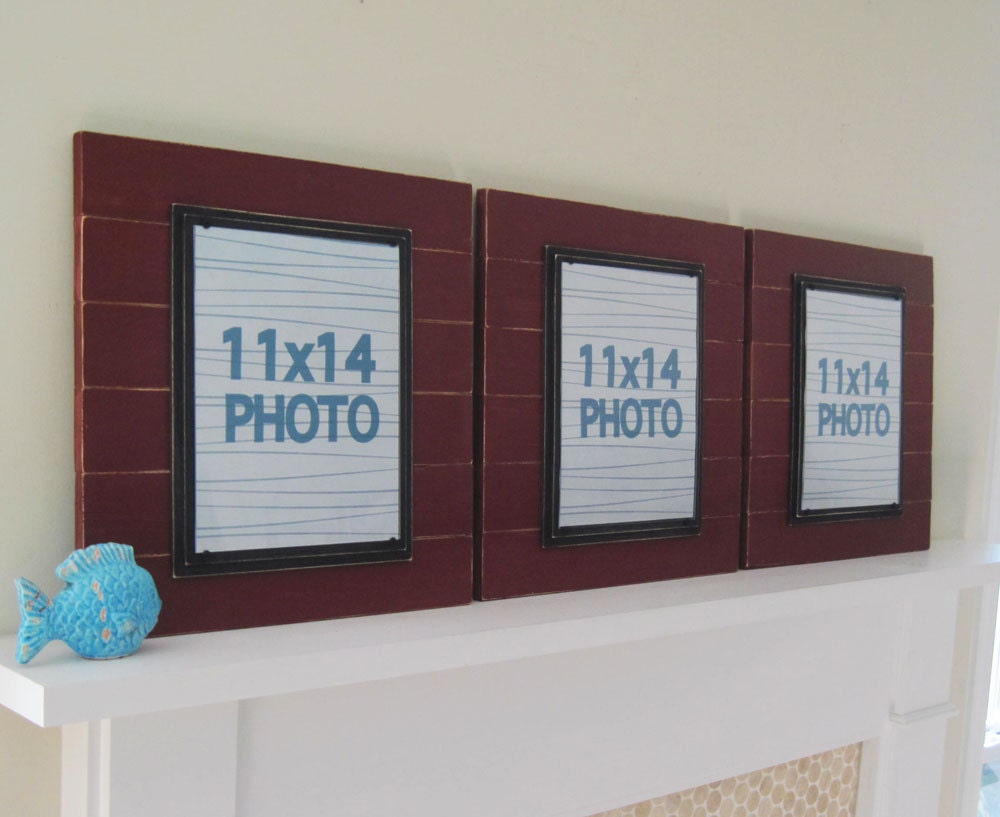 Set of Three 11x14 Plank Frames Schoolhouse Red