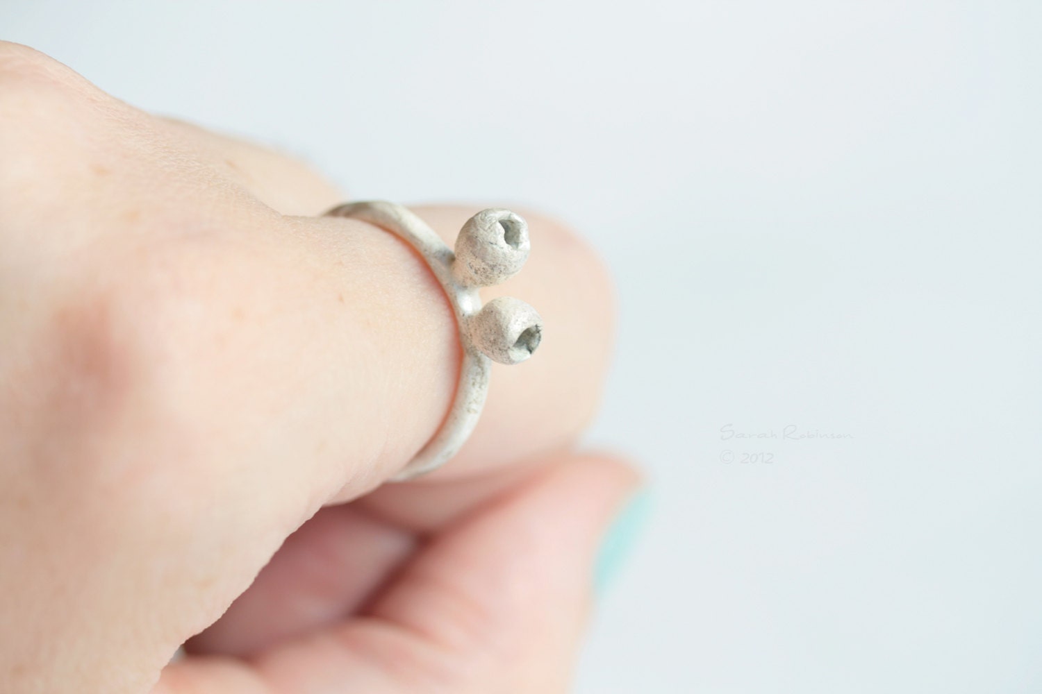 White Silver Pods Ring Sterling Bowl OOAK Organic Look T12