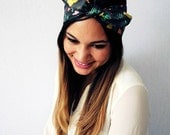Colorful floral print in black head wrap headband