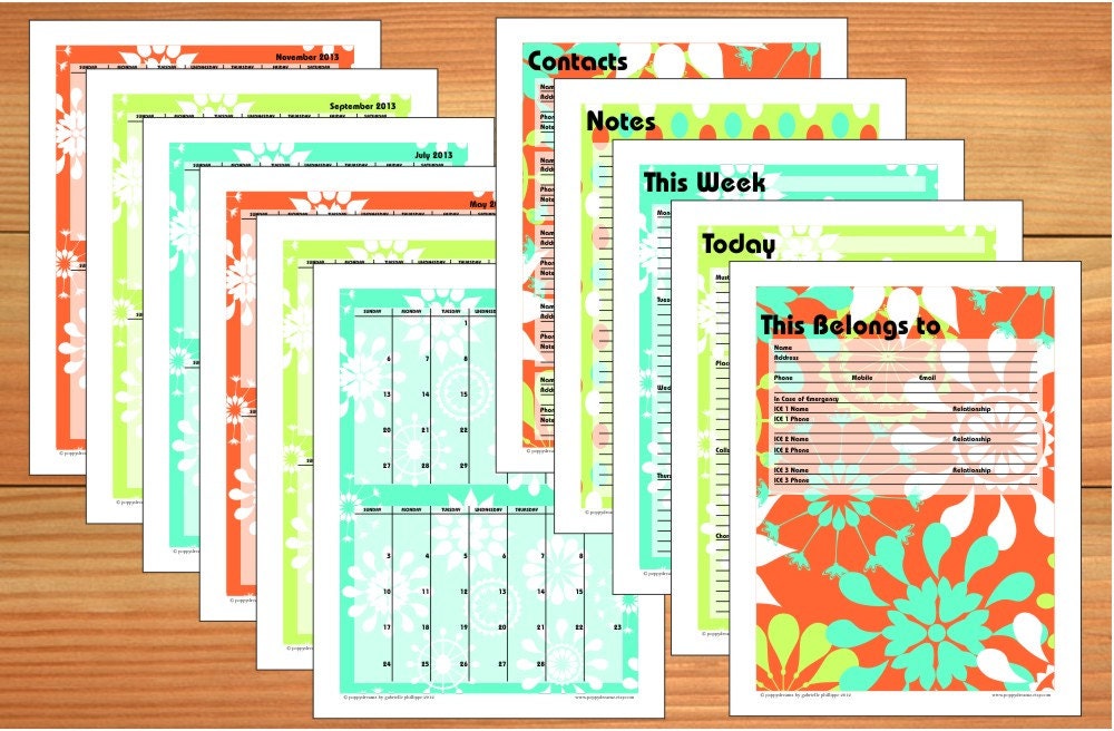 2013-2014 18-Month Abstract Floral Printable Calendar Planner Organizer PDF format (8 1/2 x 11) Weekly Daily Monthly Address Notes
