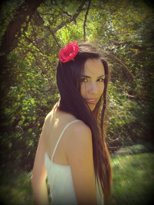 Hot pink organza hair flower